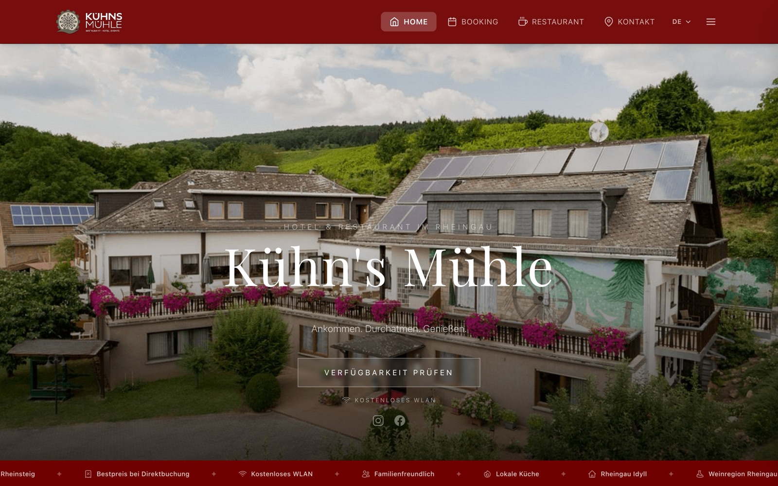 Startseite von Kühn's Mühle mit Zimmerbuchung